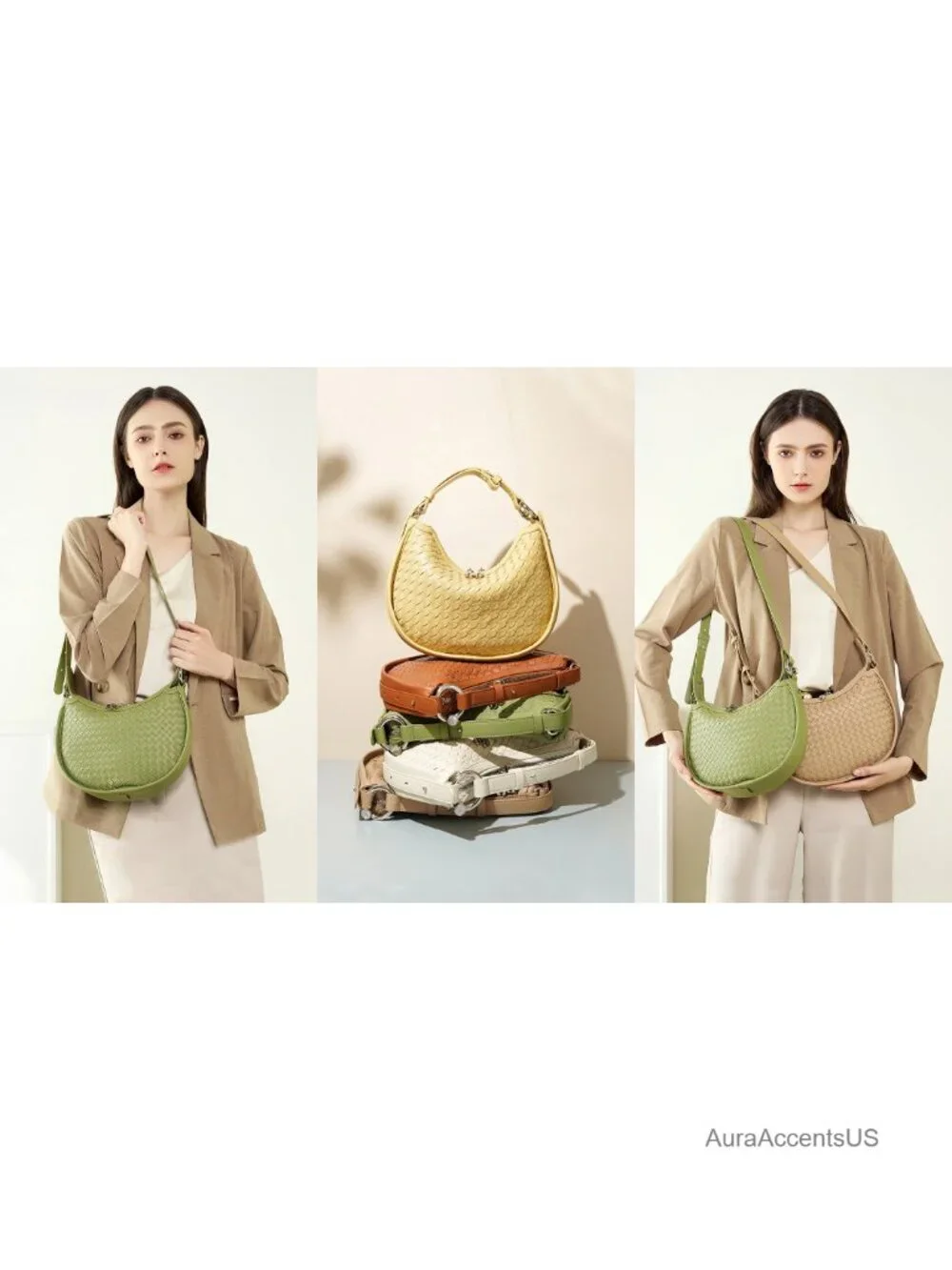 Woven Crossbody Crescent Bag with Detachable Straps Hobo Tote